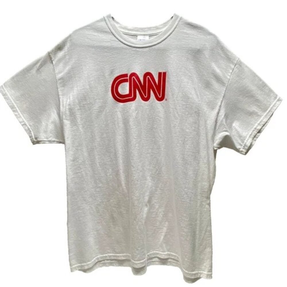 CNN News Channel T-Shirt Adult XL White Gildan Heavy Cotton Short Sleeve Tee GUC